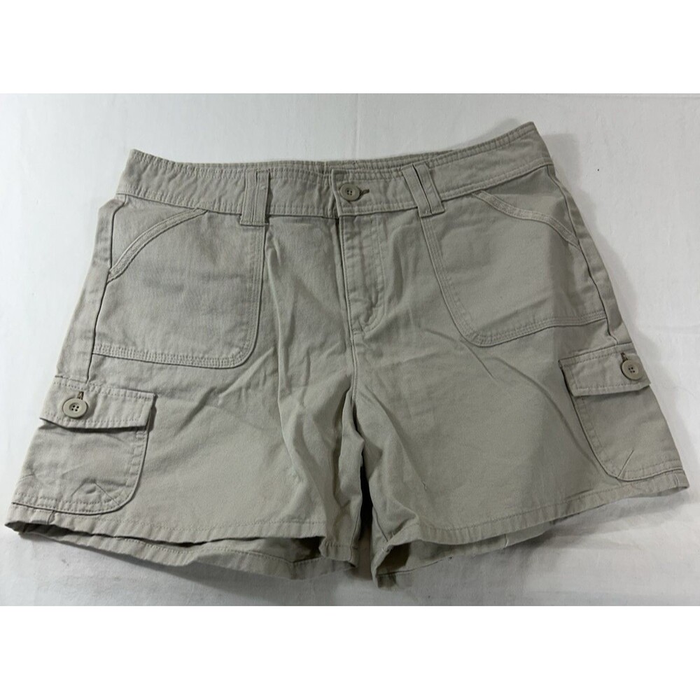 Lee Women's Just Below Waist Khaki Chino Shorts Size 12 Tan Stretch Pockets Casu